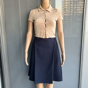 Vintage Navy Blue Pleated Skirt